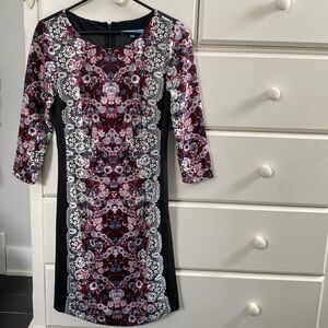 Antonio Melani Long Sleeve Dress. Size 4. Lined. Black/Floral Pattern